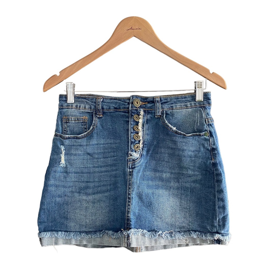 🤑 10/$100 GOGO jeans USA blue stretch ultra micro mini jean skirt 5 - Picture 3 of 7